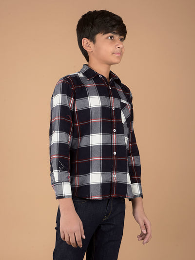 Navy Blue Checked 100% Cotton Shirt-Boys Shirts-Crimsoune Club