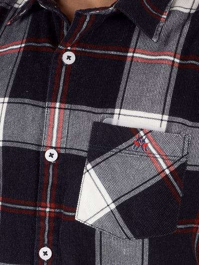 Navy Blue Checked 100% Cotton Shirt-Boys Shirts-Crimsoune Club