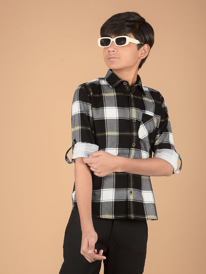 Black Checked 100% Cotton Shirt-Boys Shirts-Crimsoune Club