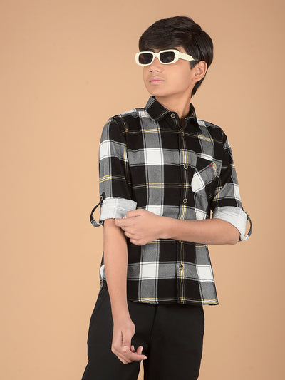 Black Checked 100% Cotton Shirt-Boys Shirts-Crimsoune Club