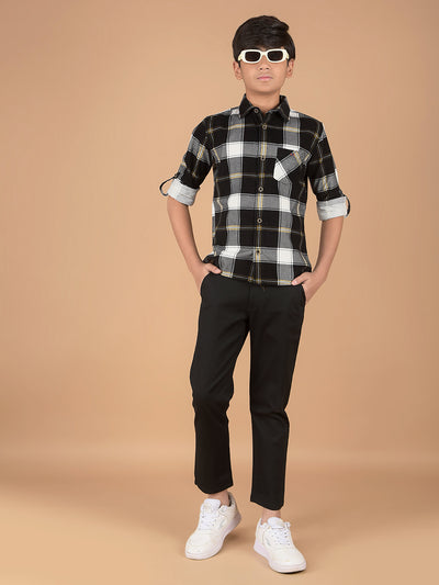 Black Checked 100% Cotton Shirt-Boys Shirts-Crimsoune Club