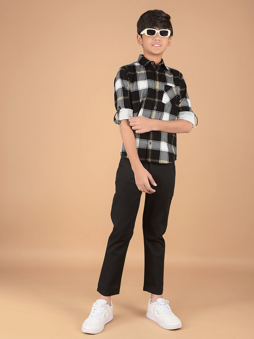 Black Checked 100% Cotton Shirt-Boys Shirts-Crimsoune Club