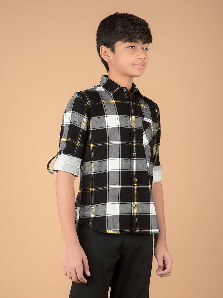 Black Checked 100% Cotton Shirt-Boys Shirts-Crimsoune Club