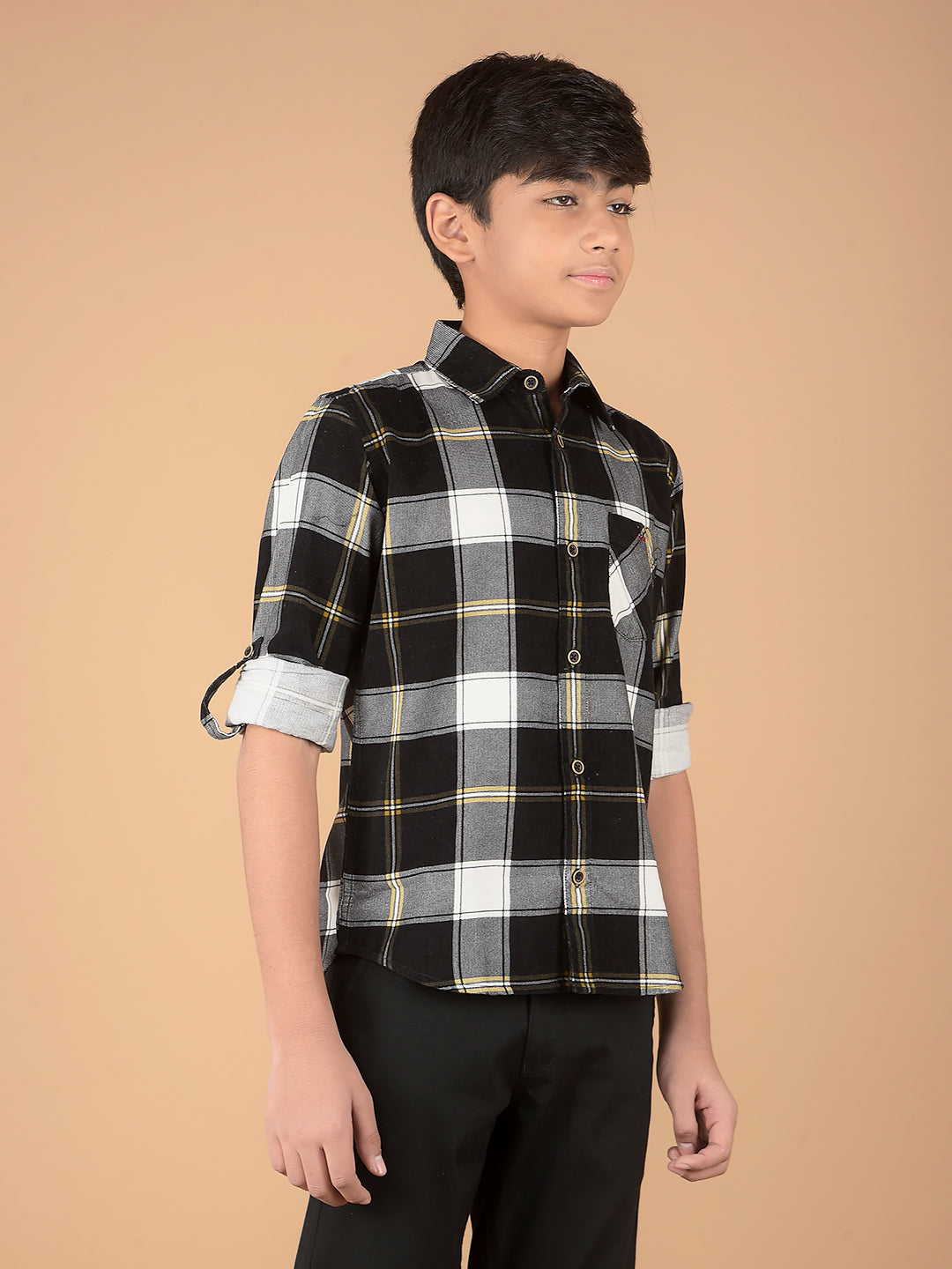 Black Checked 100% Cotton Shirt-Boys Shirts-Crimsoune Club