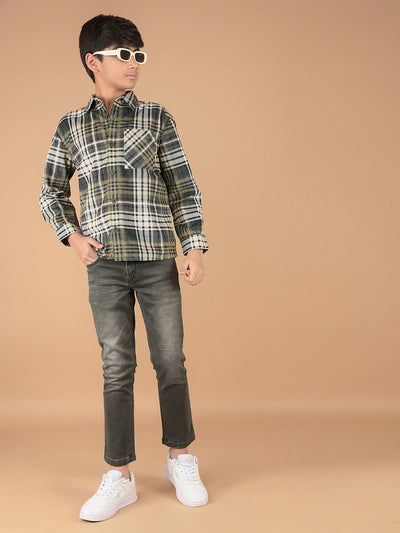 Green Checked 100% Cotton Knitted Shirt-Boys Shirts-Crimsoune Club