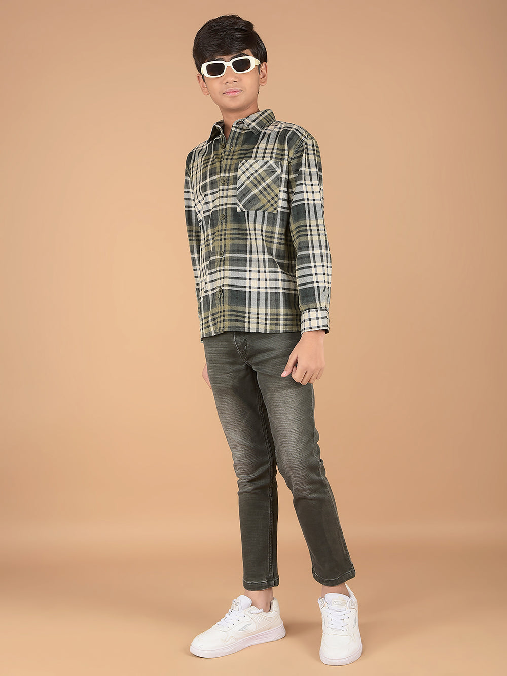 Green Checked 100% Cotton Knitted Shirt-Boys Shirts-Crimsoune Club