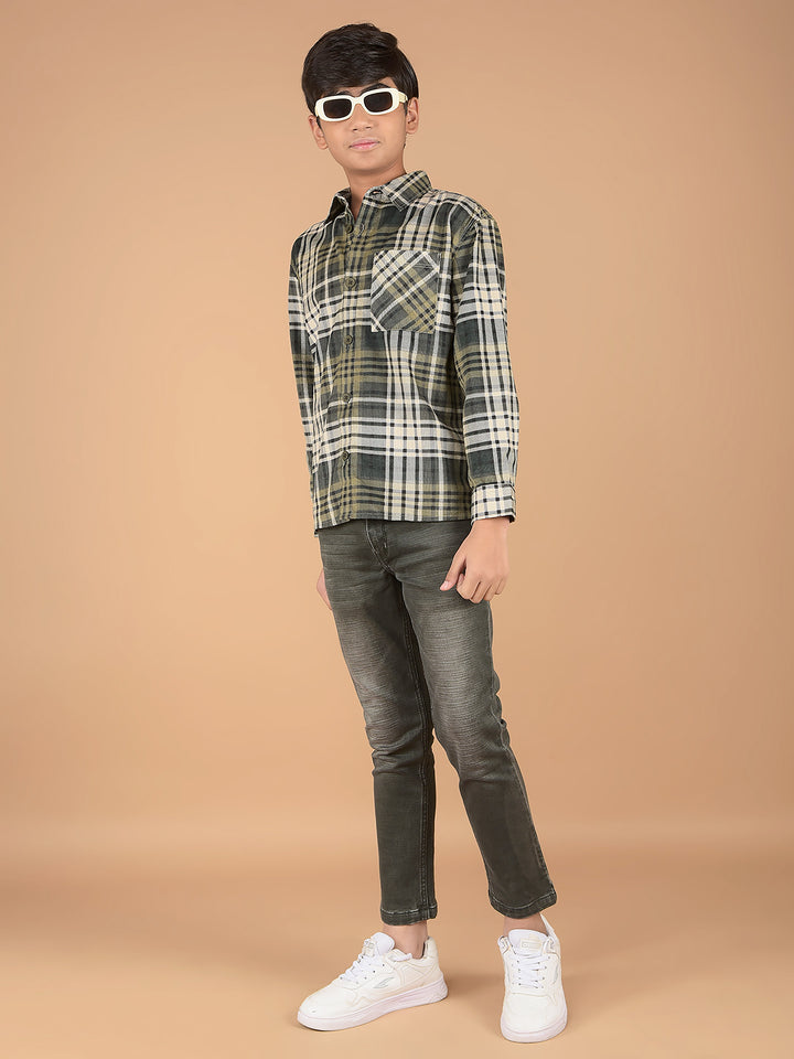 Green Checked 100% Cotton Knitted Shirt-Boys Shirts-Crimsoune Club