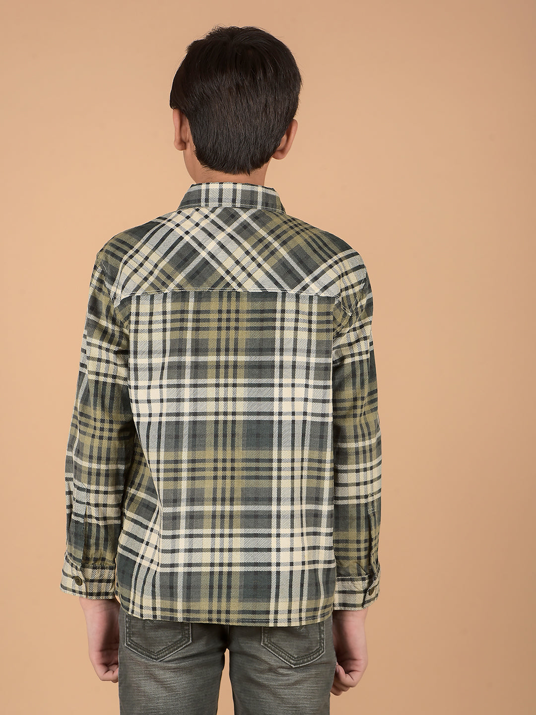 Green Checked 100% Cotton Knitted Shirt-Boys Shirts-Crimsoune Club