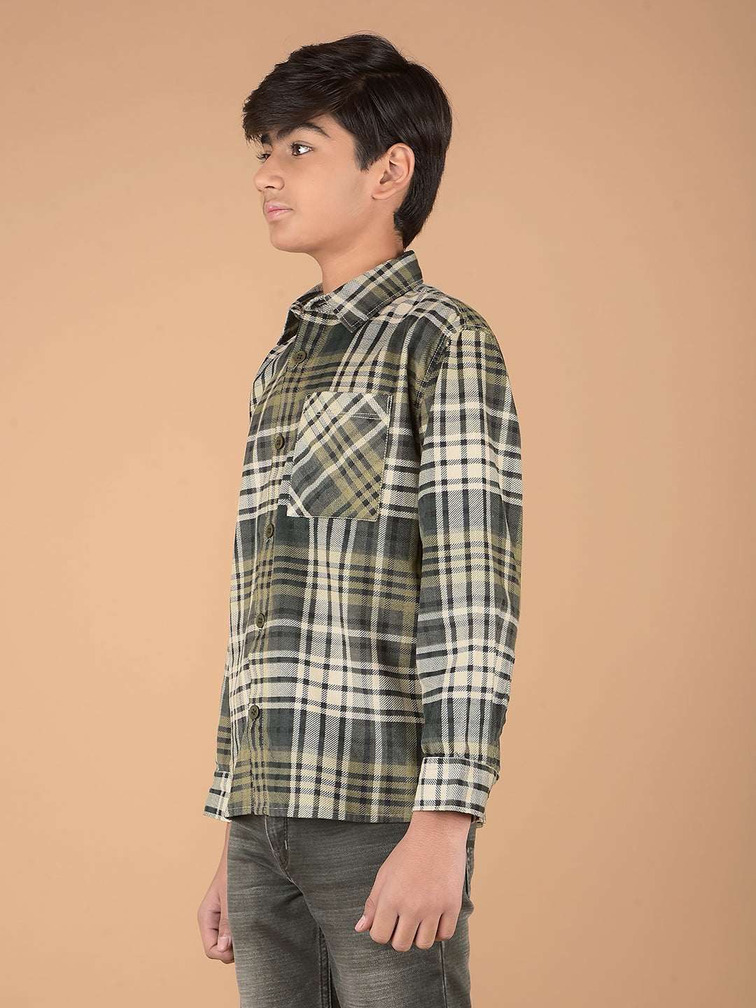 Green Checked 100% Cotton Knitted Shirt-Boys Shirts-Crimsoune Club