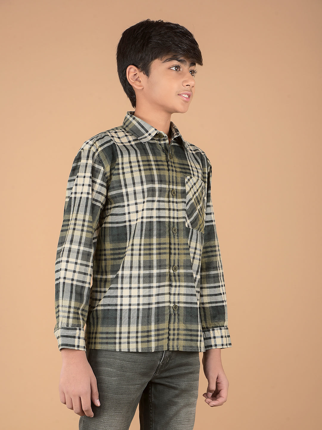 Green Checked 100% Cotton Knitted Shirt-Boys Shirts-Crimsoune Club