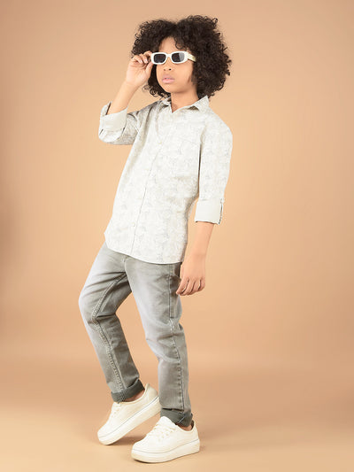 Grey Floral Print 100% Cotton Shirt-Boys Shirts-Crimsoune Club