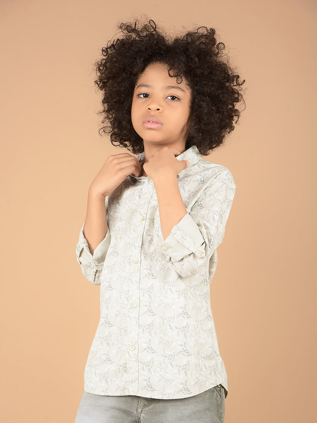 Grey Floral Print 100% Cotton Shirt-Boys Shirts-Crimsoune Club
