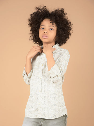 Grey Floral Print 100% Cotton Shirt-Boys Shirts-Crimsoune Club
