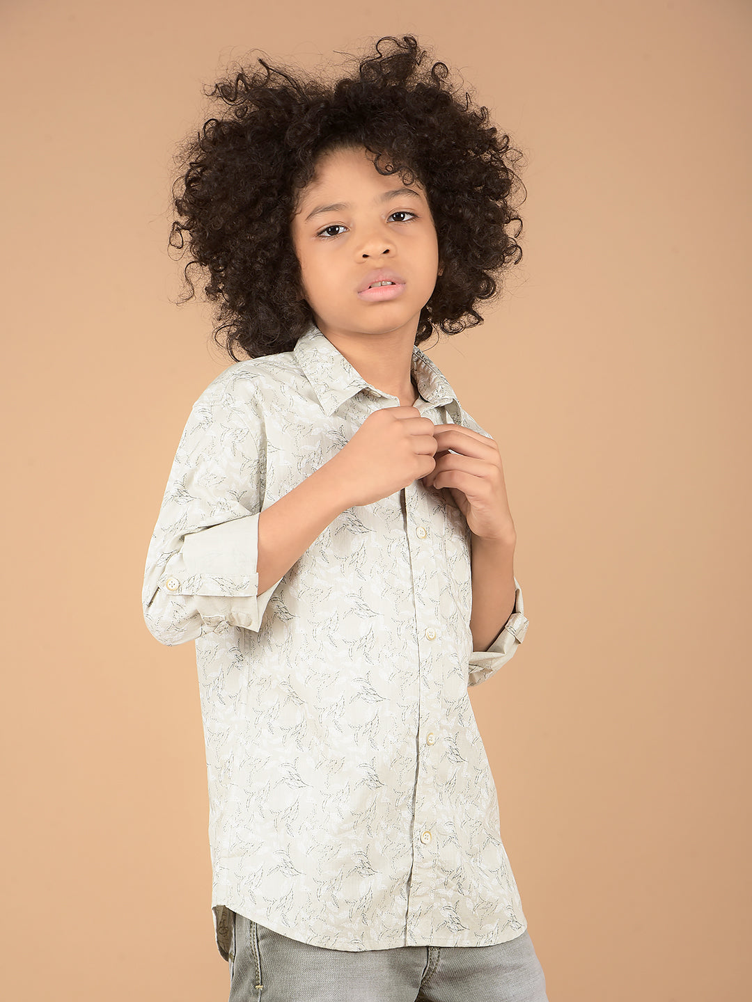 Grey Floral Print 100% Cotton Shirt-Boys Shirts-Crimsoune Club