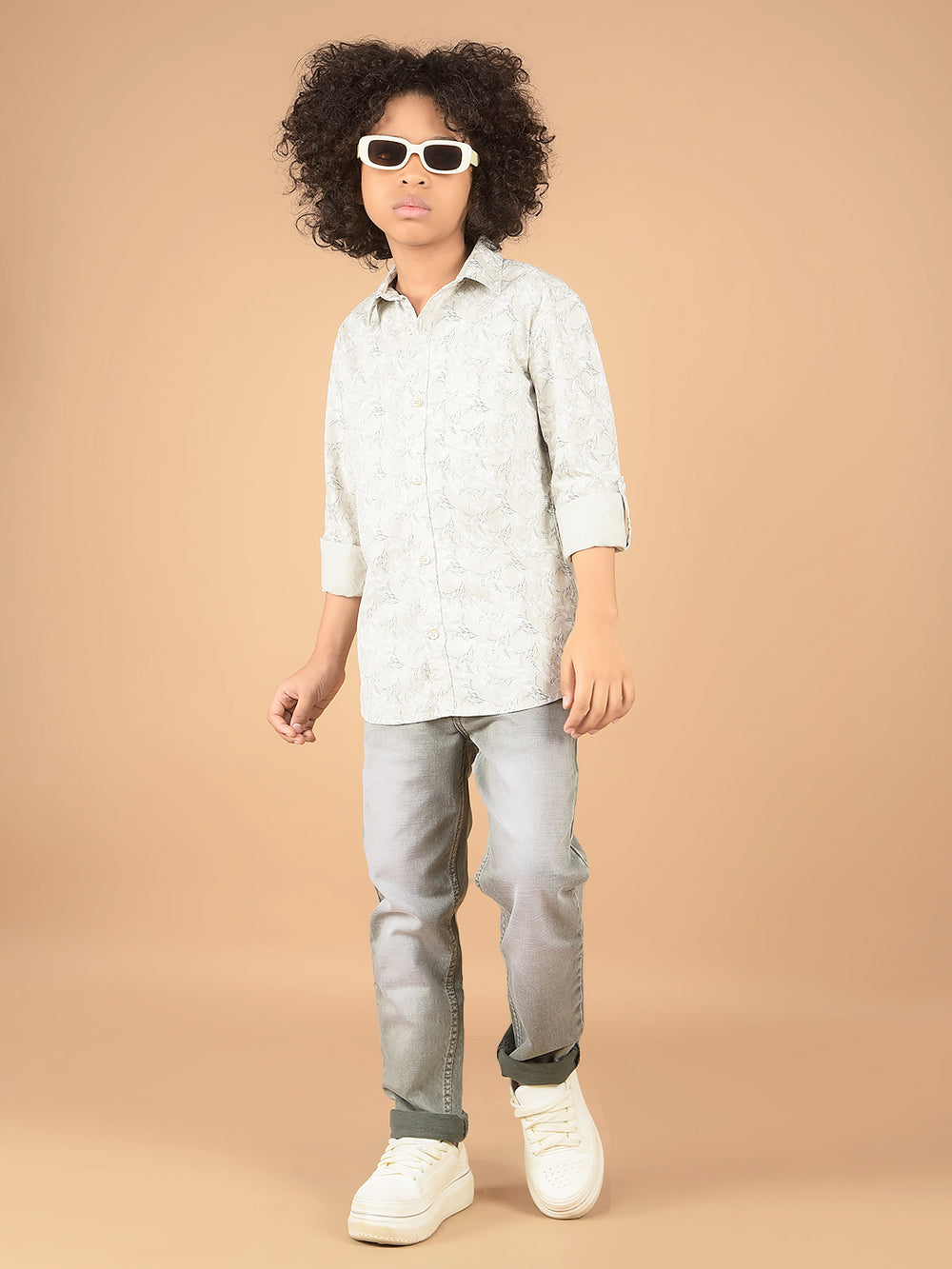 Grey Floral Print 100% Cotton Shirt-Boys Shirts-Crimsoune Club