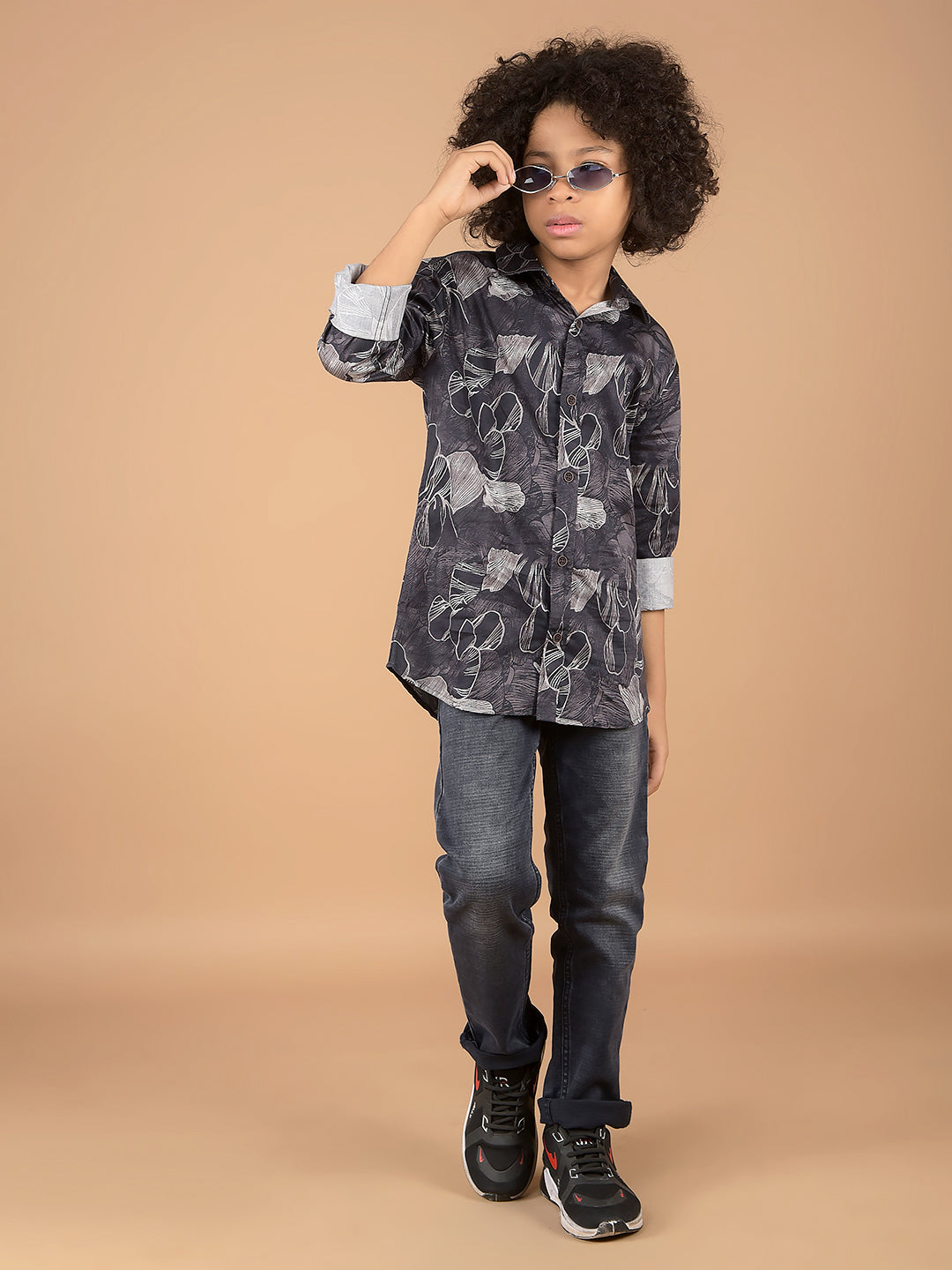 Black Floral Print 100% Cotton Shirt-Boys Shirts-Crimsoune Club