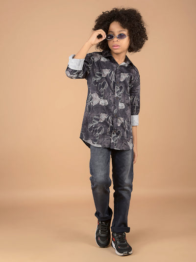 Black Floral Print 100% Cotton Shirt-Boys Shirts-Crimsoune Club