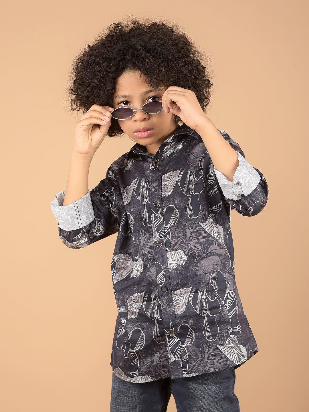 Black Floral Print 100% Cotton Shirt-Boys Shirts-Crimsoune Club