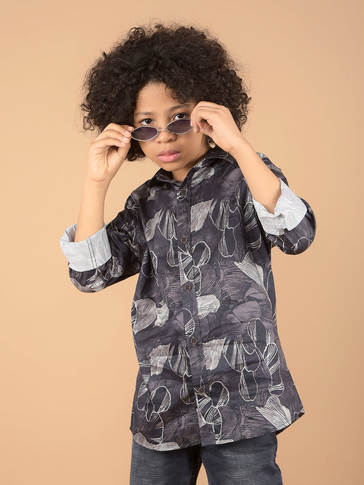 Black Floral Print 100% Cotton Shirt-Boys Shirts-Crimsoune Club
