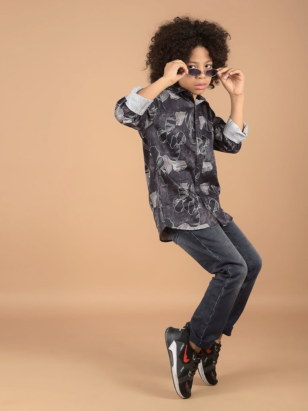 Black Floral Print 100% Cotton Shirt-Boys Shirts-Crimsoune Club
