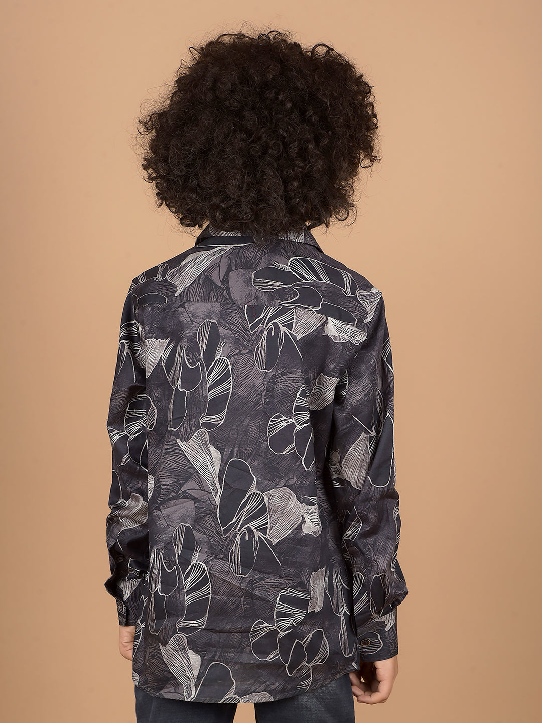 Black Floral Print 100% Cotton Shirt-Boys Shirts-Crimsoune Club