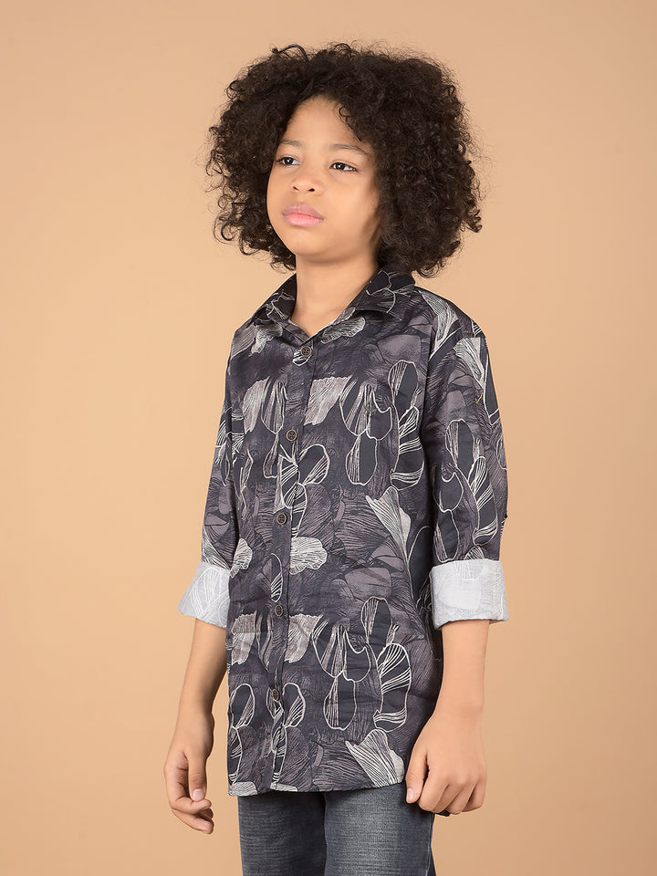 Black Floral Print 100% Cotton Shirt-Boys Shirts-Crimsoune Club