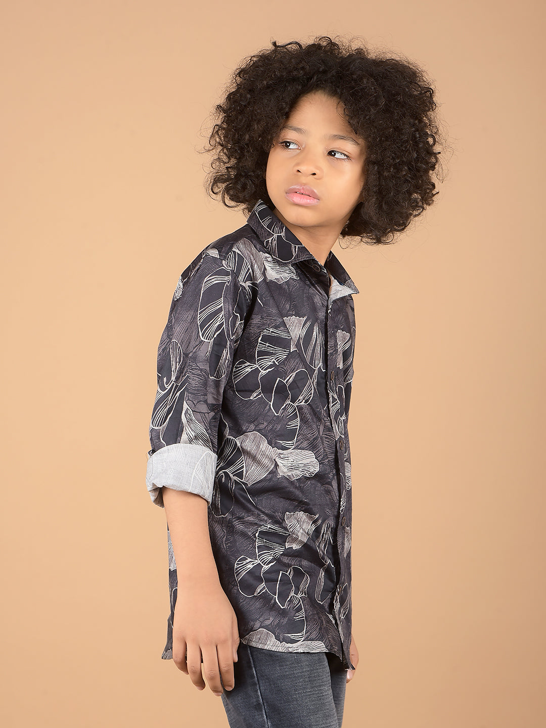 Black Floral Print 100% Cotton Shirt-Boys Shirts-Crimsoune Club