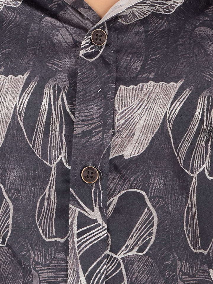 Black Floral Print 100% Cotton Shirt-Boys Shirts-Crimsoune Club