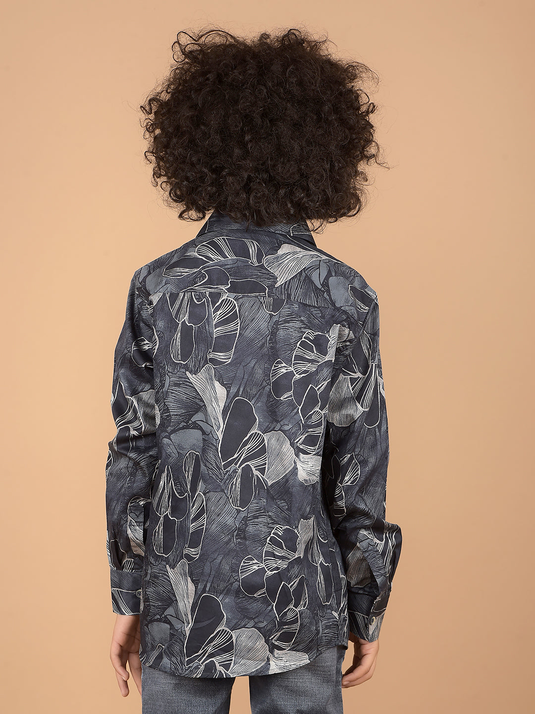 Navy Blue Floral Print 100% Cotton Shirt-Boys Shirts-Crimsoune Club