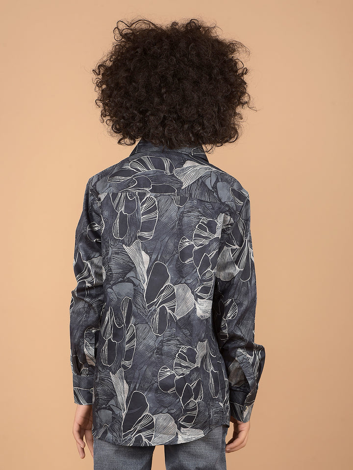 Navy Blue Floral Print 100% Cotton Shirt-Boys Shirts-Crimsoune Club