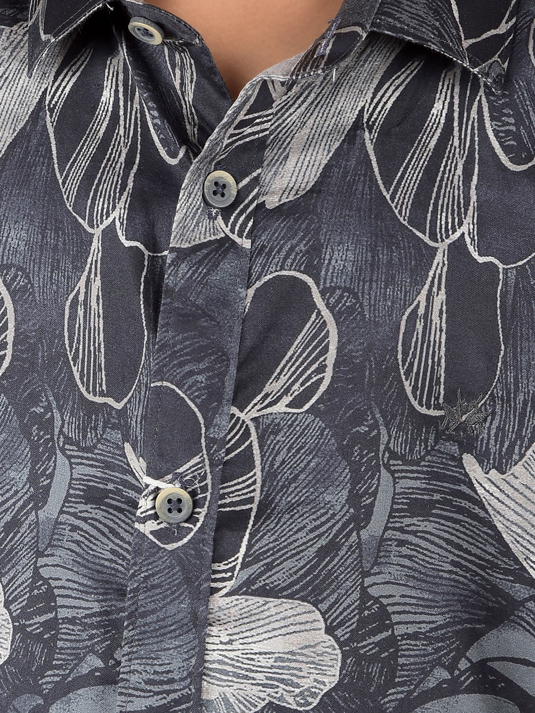 Navy Blue Floral Print 100% Cotton Shirt-Boys Shirts-Crimsoune Club