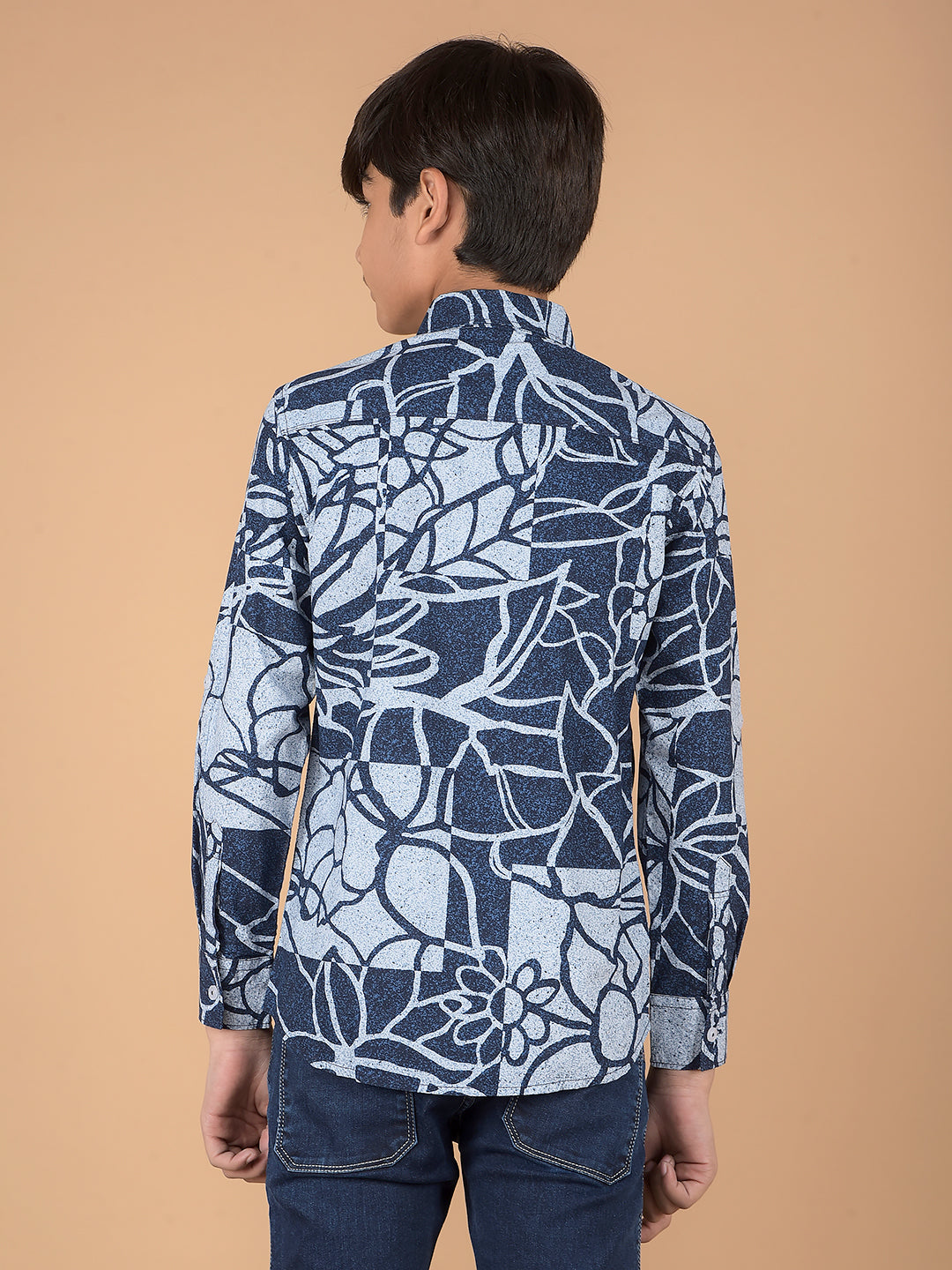 Blue Floral Print 100% Cotton Shirt-Boys Shirts-Crimsoune Club