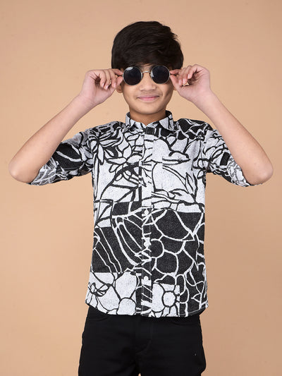 Black Floral Print 100% Cotton Shirt-Boys Shirts-Crimsoune Club