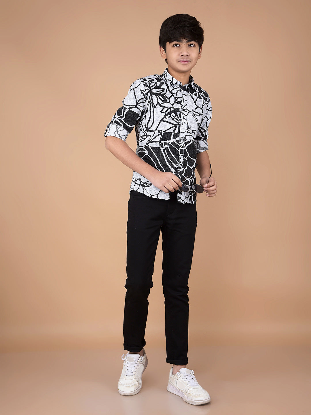 Black Floral Print 100% Cotton Shirt-Boys Shirts-Crimsoune Club