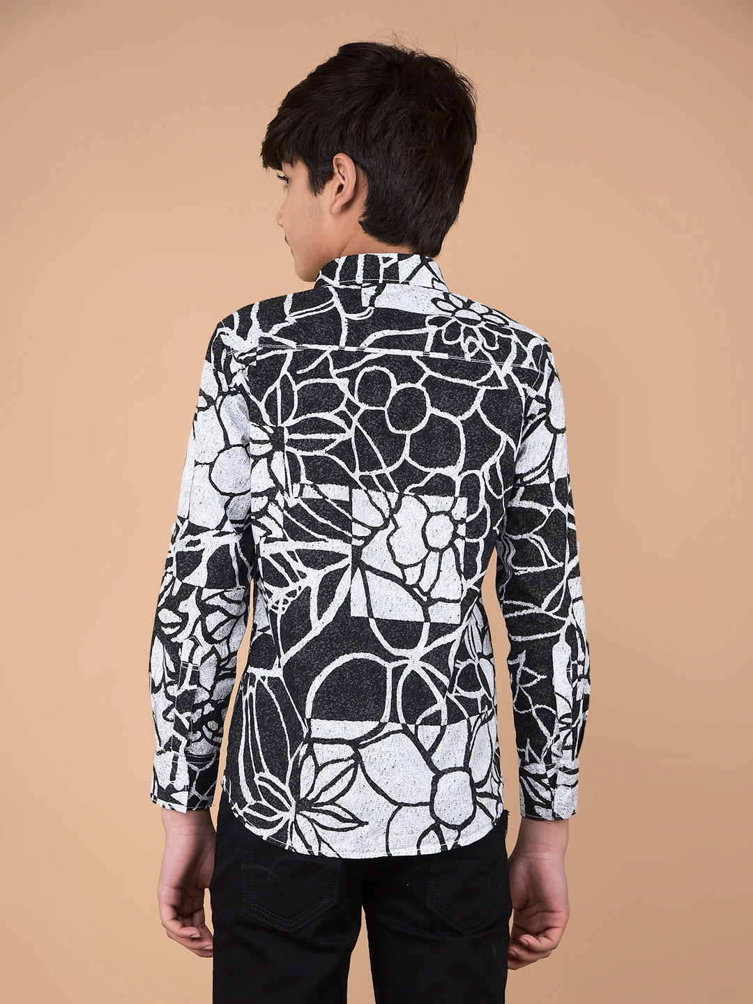 Black Floral Print 100% Cotton Shirt-Boys Shirts-Crimsoune Club