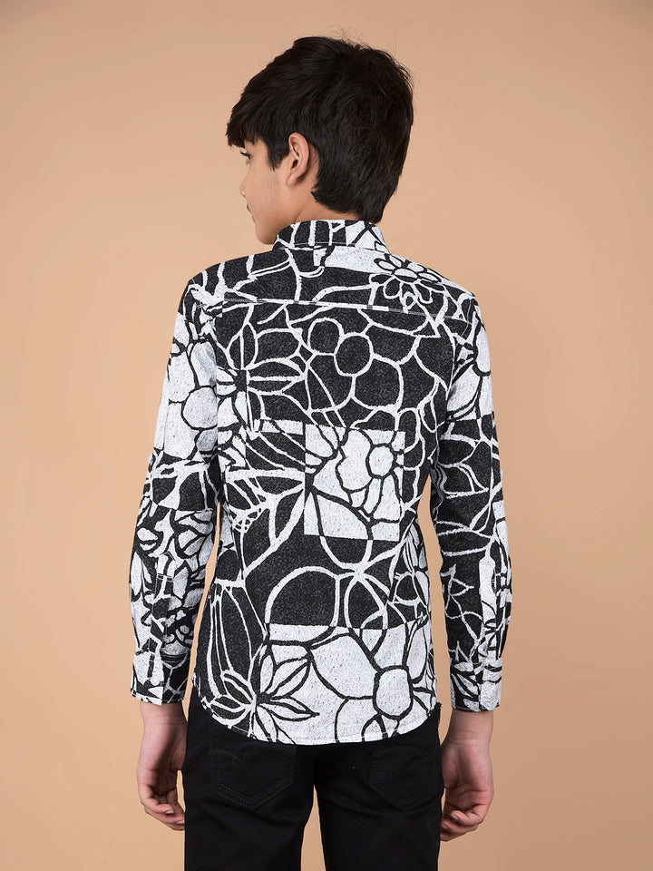 Black Floral Print 100% Cotton Shirt-Boys Shirts-Crimsoune Club