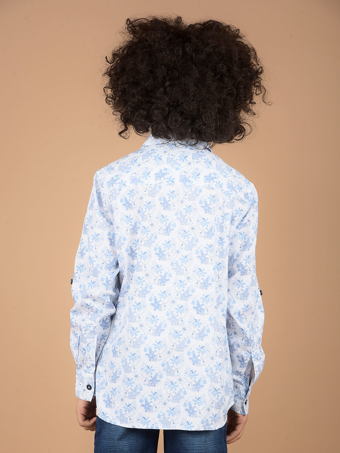 Blue Floral Print 100% Cotton Shirt-Boys Shirts-Crimsoune Club