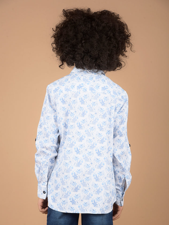 Blue Floral Print 100% Cotton Shirt-Boys Shirts-Crimsoune Club