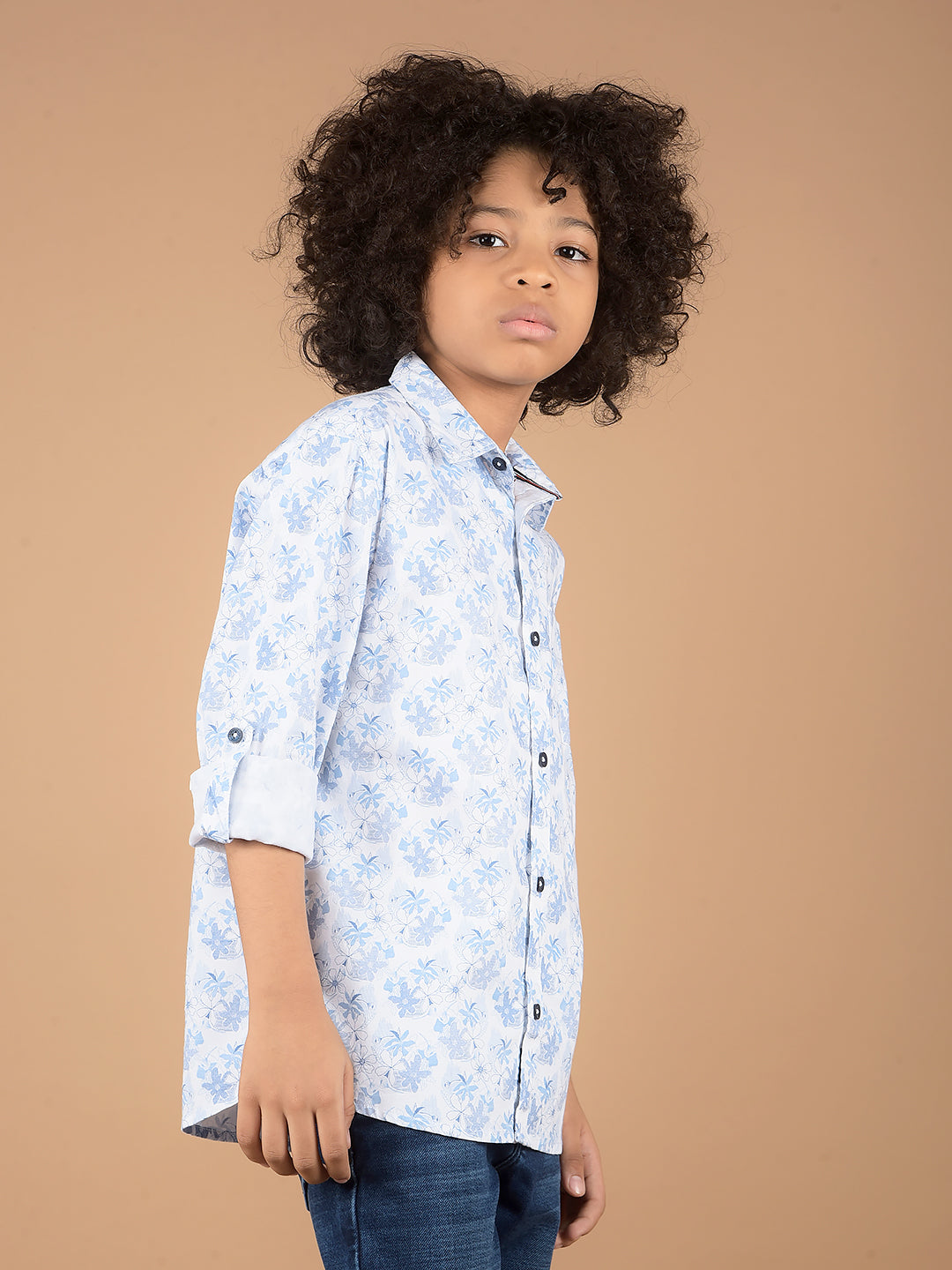 Blue Floral Print 100% Cotton Shirt-Boys Shirts-Crimsoune Club