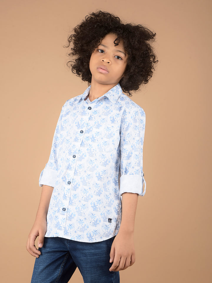 Blue Floral Print 100% Cotton Shirt-Boys Shirts-Crimsoune Club