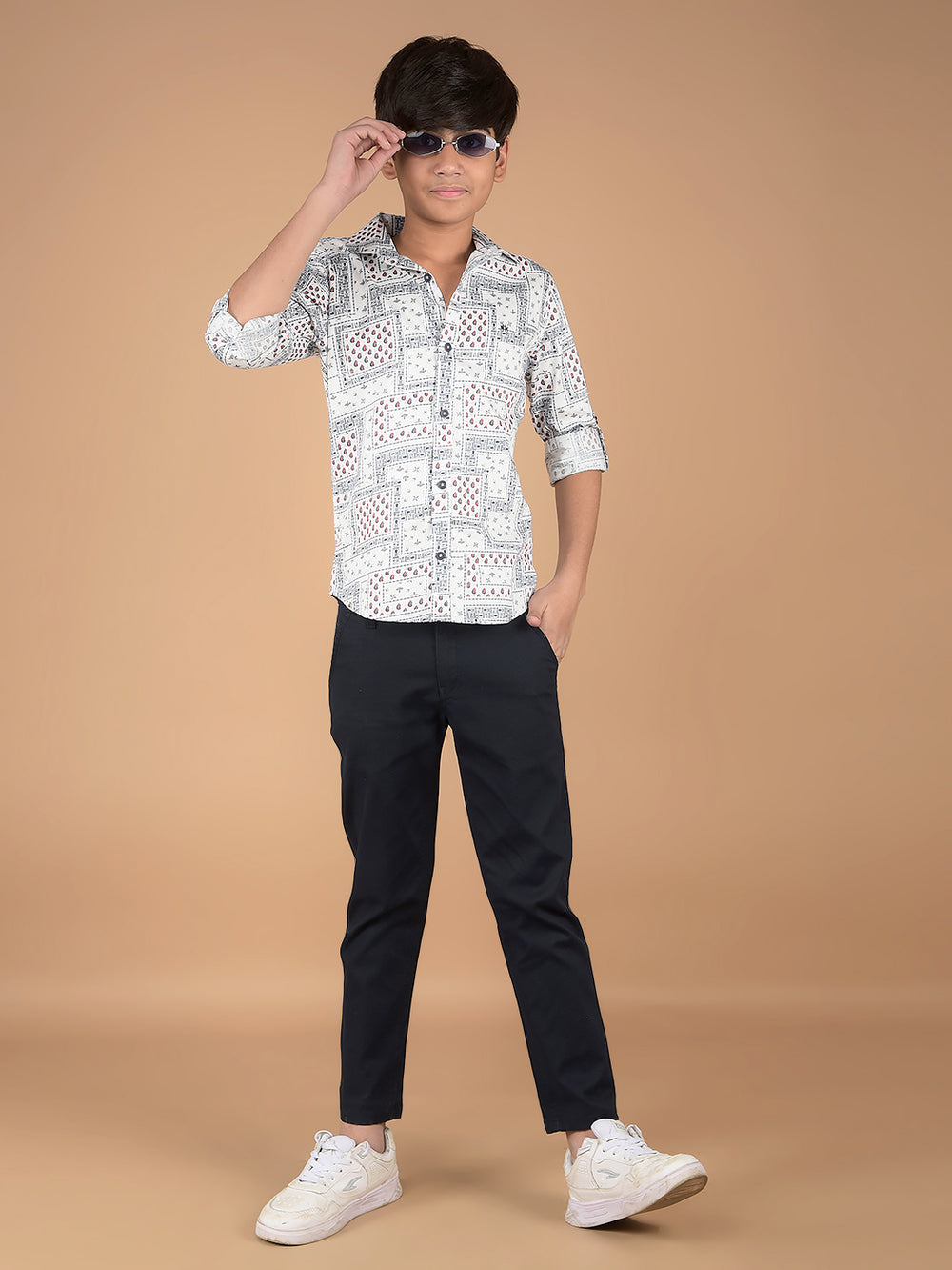 White Printed 100% Cotton Shirt-Boys Shirts-Crimsoune Club