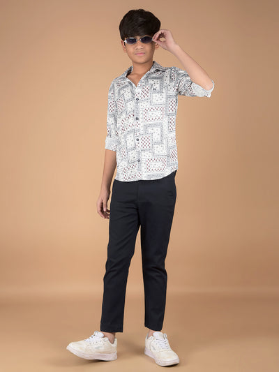 White Printed 100% Cotton Shirt-Boys Shirts-Crimsoune Club