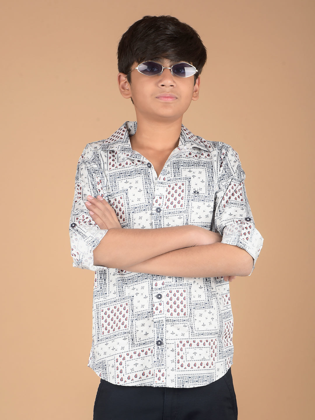 White Printed 100% Cotton Shirt-Boys Shirts-Crimsoune Club