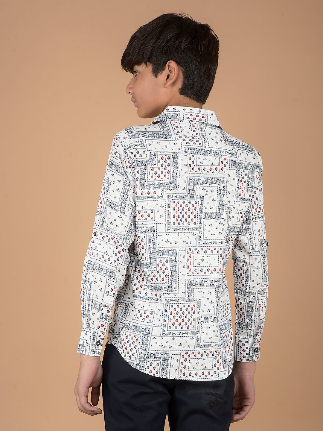White Printed 100% Cotton Shirt-Boys Shirts-Crimsoune Club