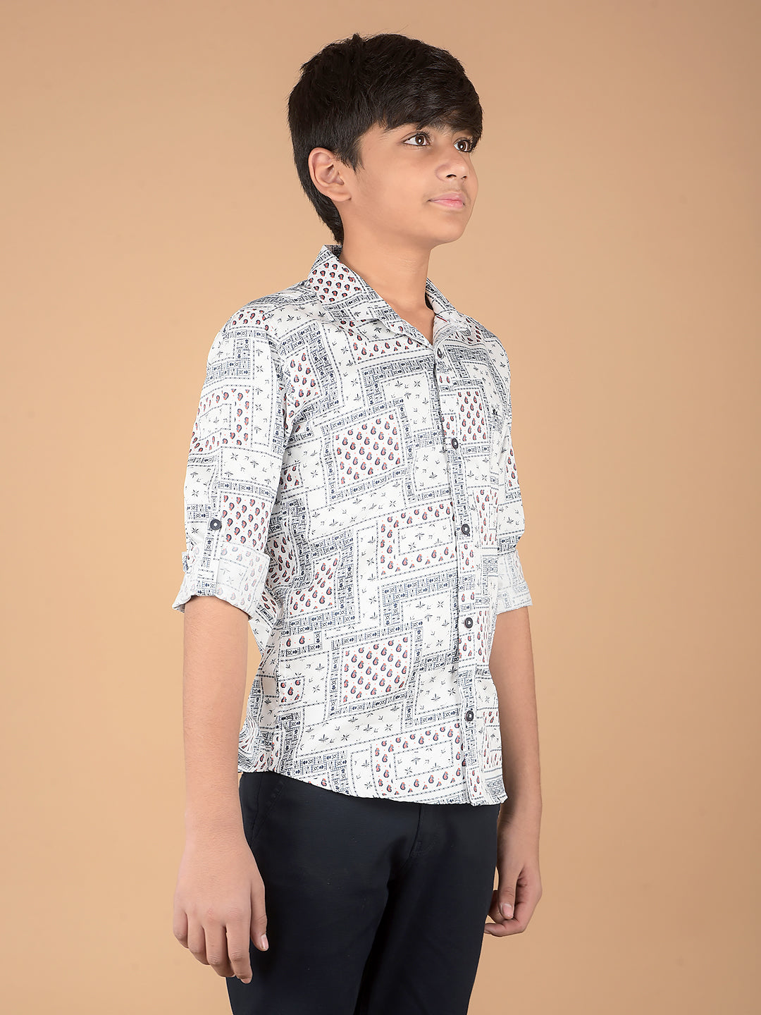 White Printed 100% Cotton Shirt-Boys Shirts-Crimsoune Club