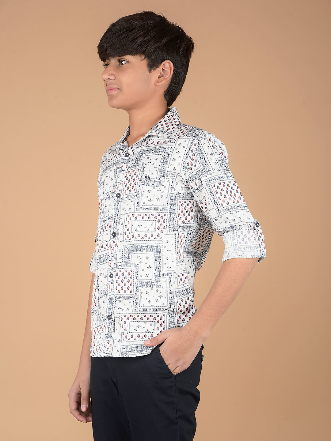 White Printed 100% Cotton Shirt-Boys Shirts-Crimsoune Club