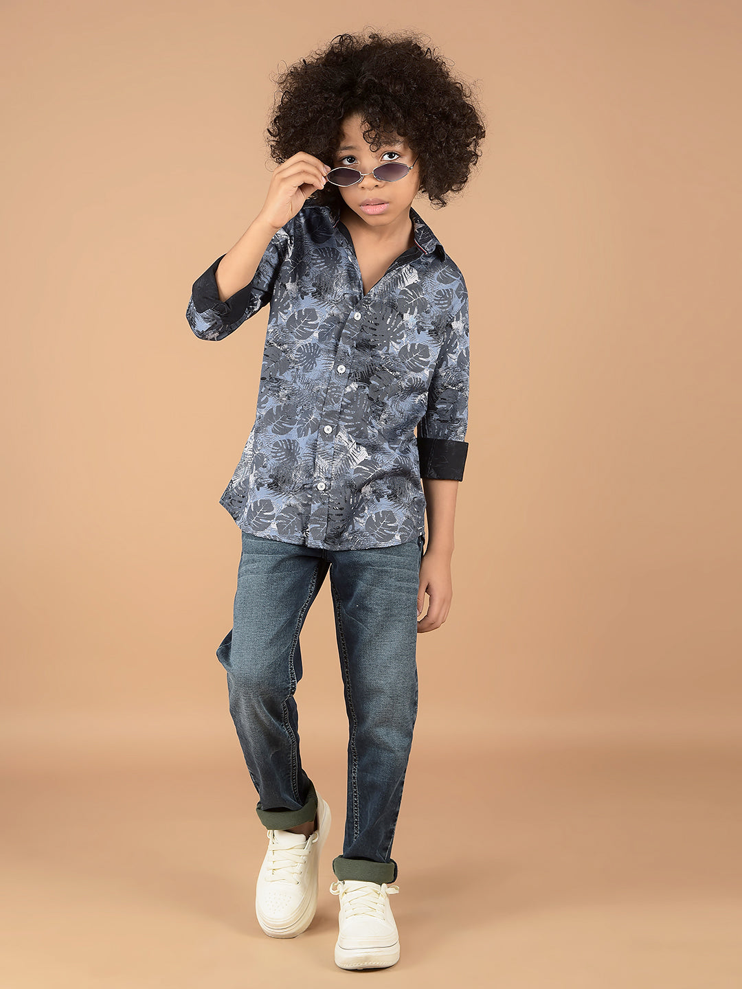 Blue Floral Print 100% Cotton Shirt-Boys Shirts-Crimsoune Club