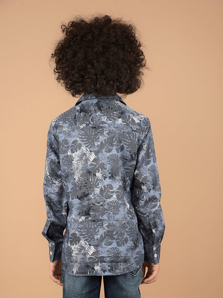 Blue Floral Print 100% Cotton Shirt-Boys Shirts-Crimsoune Club
