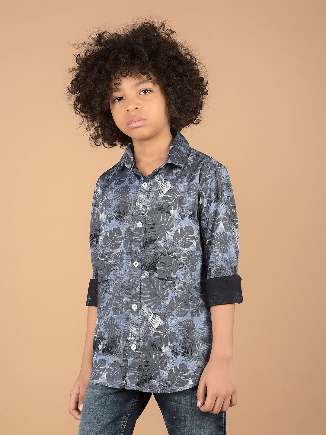 Blue Floral Print 100% Cotton Shirt-Boys Shirts-Crimsoune Club