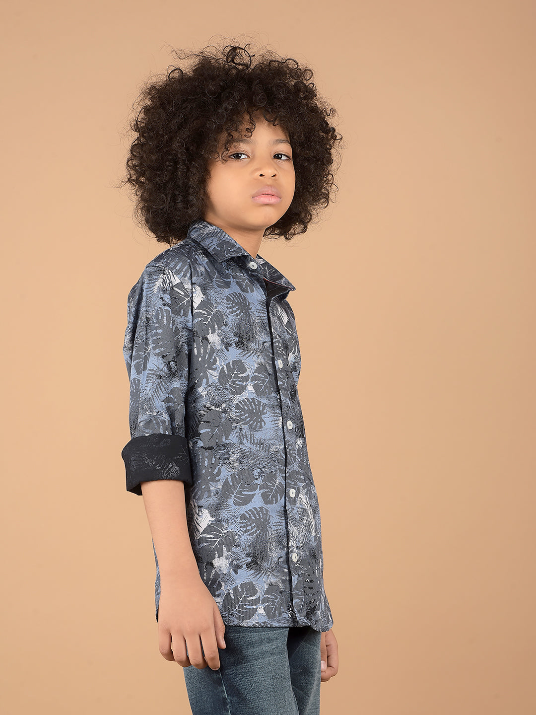 Blue Floral Print 100% Cotton Shirt-Boys Shirts-Crimsoune Club